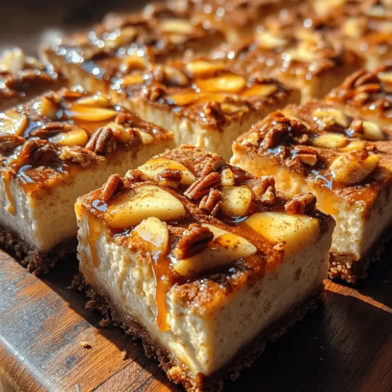 If you’re looking for a dessert that encapsulates the essence of autumn while delivering an indulgent twist, look no further than Caramel Apple Cheesecake Bars. These delectable treats combine the rich, creamy goodness of cheesecake with the sweet and tangy flavors of fresh apples, all draped in a luscious layer of caramel sauce. Perfect for any occasion, whether it’s a cozy family dinner or a festive gathering, these bars offer a delightful blend of flavors and textures that will leave everyone clamoring for more.