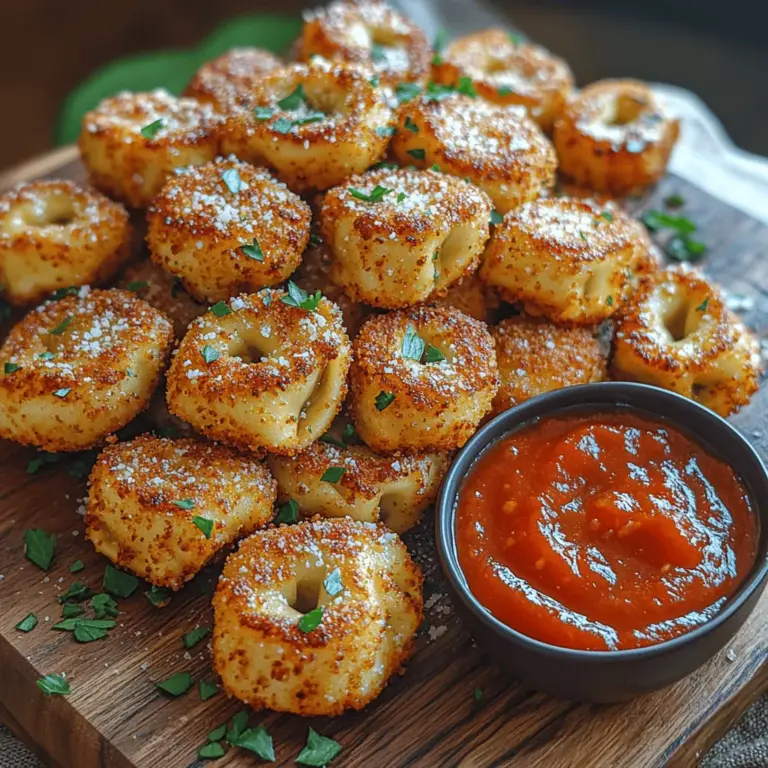 Crispy Parmesan Tortellini Bites are a delightful twist on a classic Italian favorite, transforming traditional cheese-filled tortellini into an irresistible appetizer that is perfect for any gathering. Whether you're hosting a casual game night, planning a festive holiday party, or simply looking to impress your family with a unique dish, these golden, crunchy bites are sure to steal the show. The combination of tender tortellini, a flavorful breadcrumb coating, and the rich taste of Parmesan cheese creates a mouthwatering treat that is not only easy to prepare but also incredibly satisfying.