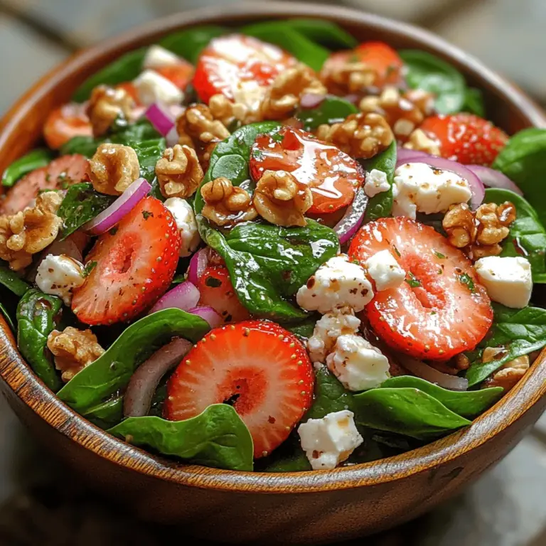 Fresh salads are a vibrant staple in a healthy diet, offering not just a burst of flavor but also a plethora of nutritional benefits. Among the myriad of salad options, the Fresh Strawberry Feta Spinach Salad stands out for its delightful combination of sweet, tangy, and savory elements. This salad is not only visually appealing, with its bright red strawberries and creamy feta against a backdrop of lush green spinach, but it also packs a nutritional punch that makes it a perfect choice for a light lunch or a refreshing side dish at dinner.