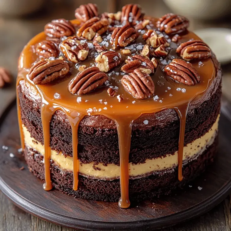 Turtle Caramel Cake stands out not only for its delicious taste but also for its impressive presentation. The layers of moist chocolate cake are generously drizzled with homemade caramel sauce and adorned with a silky chocolate ganache that glistens invitingly. This dazzling dessert is further enhanced by the addition of crunchy nuts, typically pecans or walnuts, which offer a satisfying contrast to the cake's rich components. Each layer is thoughtfully crafted to create a harmonious blend of sweetness, creaminess, and crunch, making this cake a true showstopper.