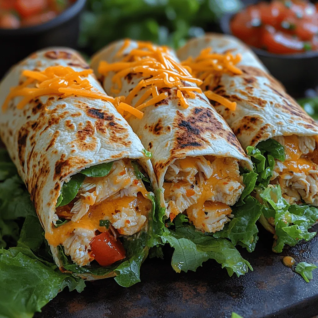 Cheesy Garlic Chicken Wraps are not only easy to prepare, but they also deliver an explosion of flavors that satisfy both hunger and cravings. The creamy chicken filling, enriched with garlic and herbs, complements the crunch of fresh lettuce and juicy tomatoes. Each bite is a delightful mix of warmth from the melted cheeses and the freshness of the veggies, making it a well-rounded meal. Whether you’re serving them for a family dinner or whipping them up for a movie night, these wraps are sure to please everyone at the table.