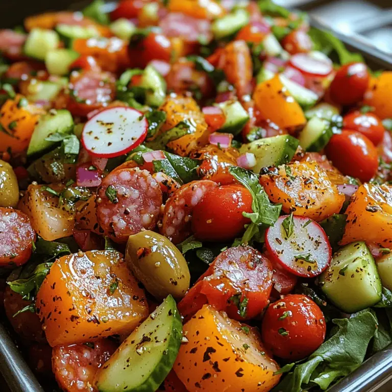 The Italian Grinder Salad has recently surged in popularity, captivating food enthusiasts and health-conscious individuals alike with its vibrant colors and robust flavors. This salad, a delightful medley of fresh vegetables, cured meats, and cheeses, hails from the Italian-American communities in the Northeastern United States, where it serves as a delicious bridge between traditional Italian cuisine and contemporary salad trends. Known for its refreshing ingredients and satisfying crunch, the Italian Grinder Salad is more than just a side dish; it can easily function as a standalone meal, perfect for a light lunch or a hearty dinner.
