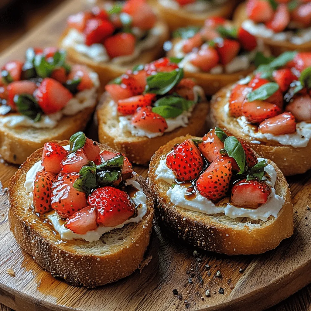 Bruschetta, a beloved Italian appetizer, has made its mark on dining tables and gatherings around the world. Traditionally, it features grilled bread topped with a medley of flavorful ingredients, making it a versatile dish perfect for any occasion. From simple tomato and garlic toppings to more elaborate combinations, bruschetta appeals to a wide range of palates. Today, we’re putting a unique twist on this classic by combining the sweet, juicy flavors of fresh strawberries with the aromatic notes of basil. This Strawberry Basil Bruschetta is not only easy to prepare but also offers vibrant flavors that are sure to impress your guests at gatherings, picnics, or casual dining experiences.