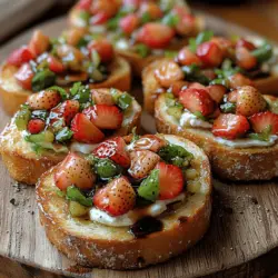 Bruschetta, a beloved Italian appetizer, has made its mark on dining tables and gatherings around the world. Traditionally, it features grilled bread topped with a medley of flavorful ingredients, making it a versatile dish perfect for any occasion. From simple tomato and garlic toppings to more elaborate combinations, bruschetta appeals to a wide range of palates. Today, we’re putting a unique twist on this classic by combining the sweet, juicy flavors of fresh strawberries with the aromatic notes of basil. This Strawberry Basil Bruschetta is not only easy to prepare but also offers vibrant flavors that are sure to impress your guests at gatherings, picnics, or casual dining experiences.
