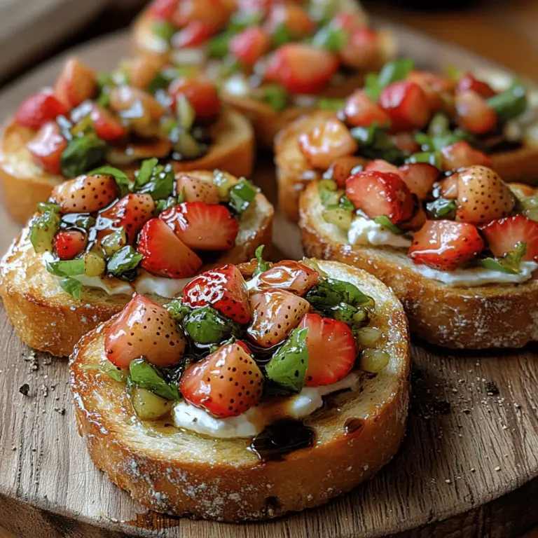 Bruschetta, a beloved Italian appetizer, has made its mark on dining tables and gatherings around the world. Traditionally, it features grilled bread topped with a medley of flavorful ingredients, making it a versatile dish perfect for any occasion. From simple tomato and garlic toppings to more elaborate combinations, bruschetta appeals to a wide range of palates. Today, we’re putting a unique twist on this classic by combining the sweet, juicy flavors of fresh strawberries with the aromatic notes of basil. This Strawberry Basil Bruschetta is not only easy to prepare but also offers vibrant flavors that are sure to impress your guests at gatherings, picnics, or casual dining experiences.