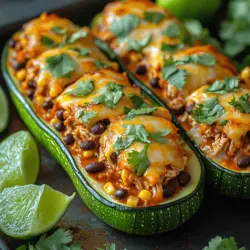In today’s health-conscious world, the importance of incorporating vegetables into our meals cannot be overstated. Not only do vegetables provide essential vitamins and minerals, but they also promote a balanced diet and help maintain a healthy weight. As we strive to make healthier choices, it’s crucial to find ways to enjoy our favorite flavors without compromising on nutrition. That’s where the Zesty Chicken Enchilada Stuffed Zucchini comes into play, offering a delicious and wholesome alternative to traditional enchiladas.