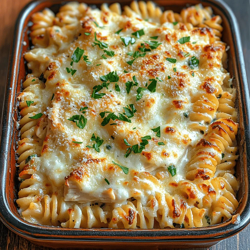 To create the perfect Creamy Chicken Alfredo Bake, you need to understand the key ingredients that contribute to its rich flavor and delightful texture. Here’s a breakdown of what you’ll be using: