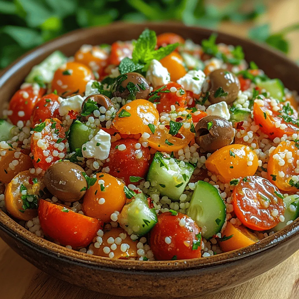 The Mediterranean Couscous Salad is a vibrant and nutritious dish that beautifully encapsulates the essence of Mediterranean cuisine. Bursting with fresh flavors and textures, this salad is not just a feast for the eyes but also a healthy option for those looking to indulge without guilt. With its colorful medley of vegetables, nutritious grains, and zesty dressing, it serves as a versatile dish that can be enjoyed as a side or a main course. Whether you’re hosting a summer gathering, packing a picnic lunch, or simply seeking a delightful addition to your weekday meals, this Mediterranean Couscous Salad is sure to impress.