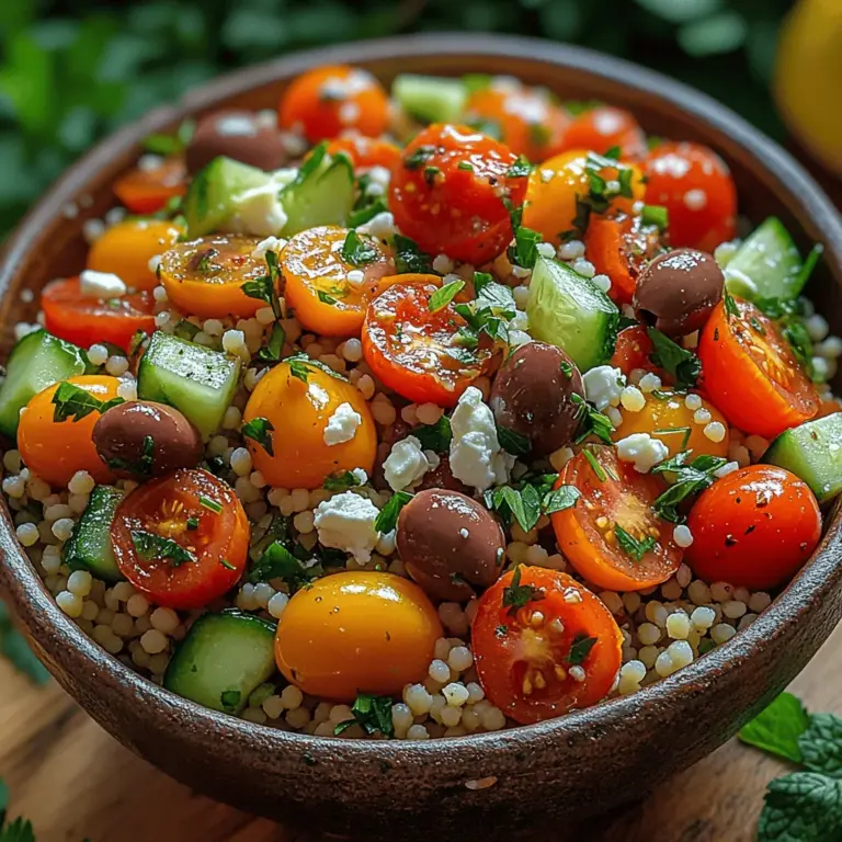 The Mediterranean Couscous Salad is a vibrant and nutritious dish that beautifully encapsulates the essence of Mediterranean cuisine. Bursting with fresh flavors and textures, this salad is not just a feast for the eyes but also a healthy option for those looking to indulge without guilt. With its colorful medley of vegetables, nutritious grains, and zesty dressing, it serves as a versatile dish that can be enjoyed as a side or a main course. Whether you’re hosting a summer gathering, packing a picnic lunch, or simply seeking a delightful addition to your weekday meals, this Mediterranean Couscous Salad is sure to impress.