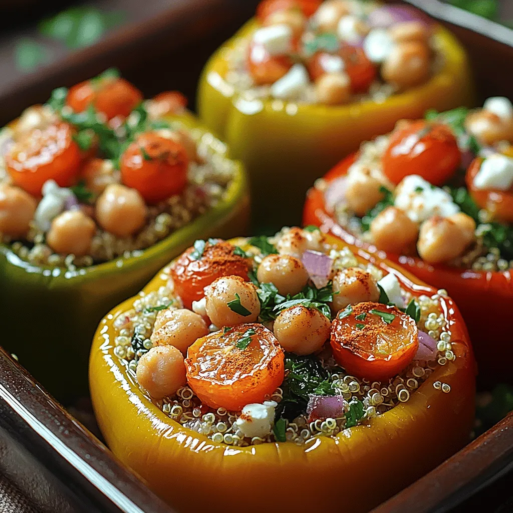 Embark on a culinary journey with Mediterranean Quinoa Stuffed Peppers, a dish that beautifully encapsulates the vibrant and varied flavors of the Mediterranean region. This recipe is not just a treat for the palate but also a feast for the eyes, featuring an array of colorful vegetables nestled in perfectly roasted bell peppers. The combination of protein-packed quinoa, hearty chickpeas, and a medley of fresh vegetables creates a nutritious and satisfying meal. Whether you're preparing a weeknight dinner or planning for a special gathering, these stuffed peppers are a fantastic choice for vegetarians and anyone eager to embrace healthier eating habits.