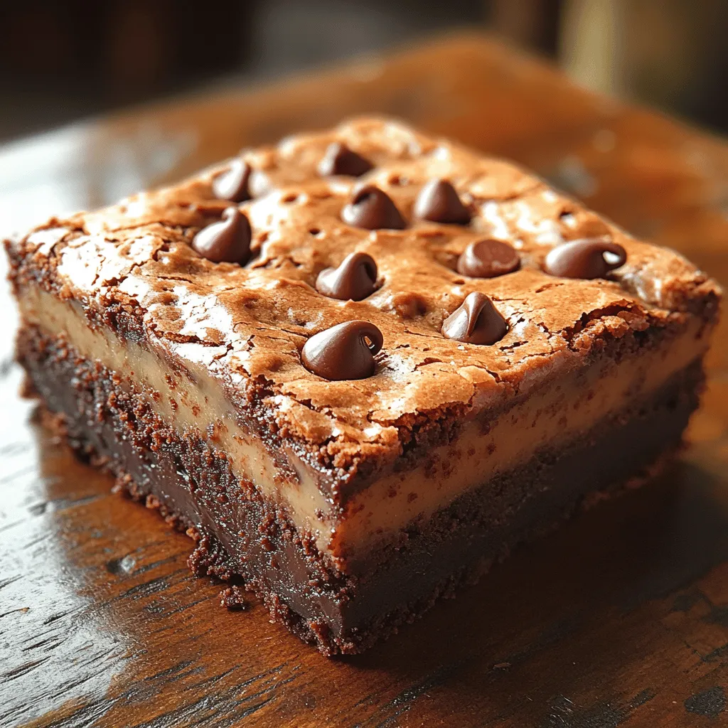 1. <strong>Unsalted Butter</strong>: Butter is a cornerstone of any brownie recipe, and using unsalted butter allows for better control over the overall saltiness of the dish. The fat content in butter contributes to the rich, fudgy texture that we crave in brownies, helping to create that melt-in-your-mouth experience.” /></p>
</p>
<h3>Tips for Mixing Sugars and Eggs Effectively</h3>
</p>
<p>When it comes to baking, the way you mix sugars and eggs can significantly affect the final texture and flavor of your Chocolate Chip Cookie Brownies Delight. Start by ensuring that your ingredients are at room temperature, as this allows for better emulsification. In a large mixing bowl, combine the granulated sugar and brown sugar, then beat in the eggs one at a time. This gradual incorporation helps to aerate the mixture, creating a light and fluffy texture. Use a hand mixer or stand mixer on medium speed until the mixture is pale and slightly thickened.</p>
</p>
<h3>Significance of Sifting Dry Ingredients</h3>
</p>
<p>Sifting your dry ingredients, including flour, cocoa powder, and baking soda, is essential for achieving a smooth and even batter. Sifting helps to aerate the flour, breaking up any lumps and ensuring that your brownies have a uniform texture. This simple step can prevent the formation of pockets of flour, which can lead to an uneven bake. It also allows for better mixing of the dry ingredients with the wet, ensuring that your brownies rise properly in the oven.</p>
</p>
<h3>Comprehensive Instructions for the Cookie Layer Preparation</h3>
</p>
<p>Now that your wet and dry ingredients are prepared, it’s time to make the cookie layer. In a separate bowl, use a mixer to cream together the softened unsalted butter and sugars until the mixture is light and fluffy. This process typically takes about 3-5 minutes. The creaming method is crucial as it incorporates air into the butter, which helps create a tender cookie layer. After creaming the butter and sugars, add the eggs and vanilla extract, mixing until well combined.</p>
</p>
<p>Next, gradually add your sifted dry ingredients to the wet mixture, mixing on low speed until just combined. Be careful not to overwork the dough, as this can lead to tough cookies. Lastly, fold in your chocolate chips, ensuring they are evenly distributed throughout the dough.</p>
</p>
<h3>Importance of Creaming the Butter and Sugars for Texture</h3>
</p>
<p>The creaming process is not just about mixing; it’s a crucial step that influences the texture of your chocolate chip cookie layer. Properly creamed butter and sugar create tiny air pockets, which expand in the oven, resulting in a light and chewy cookie layer. If you under-cream the mixture, your cookies may turn out dense and flat. Conversely, over-creaming can lead to a cake-like texture instead of the desired chewy consistency. Aim for a pale, fluffy texture that holds its shape but still has a slight sheen.</p>
</p>
<h3>Tips for Mixing Without Overworking the Dough</h3>
</p>
<p>When combining your dry and wet ingredients, it’s vital to mix gently. Overworking the dough can lead to gluten development, resulting in a tough final product. To avoid this, mix until the flour is just incorporated, and you no longer see dry patches. If you’re using a stand mixer, consider switching to a spatula for the final mix-in of chocolate chips to maintain a tender cookie dough.</p>
</p>
<h3>Techniques for Layering the Brownie and Cookie Mixtures</h3>
</p>
<p>To create the beautiful layers in your Chocolate Chip Cookie Brownies Delight, you’ll want to start with the brownie base. Pour your brownie batter into a greased and lined baking pan, spreading it evenly across the bottom. Next, take spoonfuls of the cookie dough and dollop it over the brownie layer. Use a spatula or your fingers to gently spread the cookie dough across the surface of the brownie batter, ensuring that it covers the brownie layer but does not mix into it.</p>
</p>
<h3>Tips for Spreading Cookie Dough Evenly Over Brownies</h3>
</p>
<p>A common challenge when layering cookie dough over brownie batter is achieving an even spread. To help with this, consider chilling the cookie dough for a short time before layering. Chilled dough is easier to manipulate and less sticky, allowing for a more even distribution. If the dough is too soft, use a spatula dipped in warm water to help spread it without tearing the brownie layer beneath.</p>
</p>
<h3>Baking Process</h3>
</p>
<p>The baking process is where the magic truly happens. Preheat your oven to 350°F (175°C). This temperature is ideal for allowing both the brownie and cookie layers to bake evenly without burning. Bake your Chocolate Chip Cookie Brownies Delight for 25-30 minutes, but keep a close eye on them as baking times can vary based on your oven.</p>
</p>
<h4>Indicators of Doneness for Perfect Brownies</h4>
</p>
<p>To check for doneness, insert a toothpick into the center of the brownies. If it comes out with a few moist crumbs but not wet batter, your brownies are perfectly baked. Remember that they will continue cooking slightly as they cool, so it’s better to err on the side of underbaking slightly, as this will give you a chewy, fudgy texture.</p>
</p>
<h4>The Science Behind Baking Times and How They Affect Texture</h4>
</p>
<p>Baking times are crucial for achieving the right texture in your brownies. A longer baking time can lead to a dry, crumbly texture, while underbaking can result in a gooey center. The science behind this is simple: the heat causes the fat and sugar to melt and interact with the flour and eggs, creating a network that holds the structure of your brownies. As the baking progresses, moisture evaporates, and the structure sets. Therefore, understanding your oven’s unique characteristics is key to mastering the perfect bake.</p>
</p>
<h3>Cooling and Serving Suggestions</h3>
</p>
<p>Once your brownies are out of the oven, it’s important to let them cool in the pan on a wire rack for about 15-20 minutes. This cooling time allows the flavors to meld and the texture to set, making it easier to cut into perfect squares.</p>
</p>
<h4>Tips for Cutting Brownies into Perfect Squares</h4>
</p>
<p>To cut your brownies into beautiful squares, make sure you use a sharp knife and cut while they are still slightly warm. This prevents them from crumbling. For cleaner cuts, wipe the knife with a damp cloth between cuts. If you want to elevate your presentation, consider using a pizza cutter for straight lines and even pieces.</p>
</p>
<h4>Serving Recommendations</h4>
</p>
<p>The joy of Chocolate Chip Cookie Brownies Delight is that they can be enjoyed in various ways. Serve them warm with a scoop of vanilla ice cream on top for a delicious dessert. Drizzle with chocolate sauce or add a dollop of whipped cream for an extra indulgent treat. You can also sprinkle some sea salt on top to enhance the chocolate flavor.</p>
</p>
<h4>Potential Pairing Options</h4>
</p>
<p>When it comes to pairing beverages with your brownies, consider serving them with a rich cup of coffee or a glass of cold milk. The creaminess of milk complements the chocolate, while coffee enhances the brownie’s depth. For a more sophisticated touch, try serving them with a dessert wine or an espresso martini.</p>
</p>
<h3>The Joy of Sharing Chocolate Chip Cookie Brownies</h3>
</p>
<p>Whether it’s a birthday celebration, a family gathering, or a casual get-together with friends, Chocolate Chip Cookie Brownies Delight is a crowd-pleaser. This recipe brings people together, and sharing it with loved ones can create wonderful memories.</p>
</p>
<h4>Ideas for Presenting the Dessert</h4>
</p>
<p>For a special touch, serve your brownies on a beautiful platter, perhaps with a sprinkle of powdered sugar or cocoa powder on top for an elegant finish. You can also package them in decorative boxes or bags if you’re gifting them to friends or family.</p>
</p>
<h4>Versatility of the Recipe for Different Occasions</h4>
</p>
<p>The versatility of this recipe makes it suitable for various occasions. You can customize the flavor by adding nuts, using different types of chocolate chips, or even incorporating seasonal ingredients like peppermint during the holidays. This adaptability ensures that your Chocolate Chip Cookie Brownies Delight will never go out of style.</p>
</p>
<h3>Conclusion</h3>
</p>
<p>In conclusion, the delightful combination of fudgy brownies and chewy chocolate chip cookies makes this dessert an irresistible treat for chocolate lovers. The layers of flavor and texture create a unique experience that is sure to satisfy any sweet tooth. We encourage you to try making this recipe and share your experiences with friends and family. Chocolate desserts have a universal appeal, bringing joy to both bakers and eaters alike. So grab your ingredients, preheat your oven, and indulge in the deliciousness of Chocolate Chip Cookie Brownies Delight!</p>
</div>