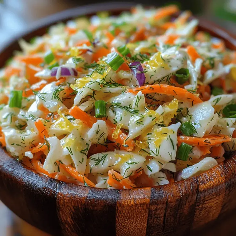 The charm of Zesty Lemon Dill Coleslaw lies not only in its vibrant flavors but also in the freshness of its ingredients. Each component plays a unique role in creating a dish that is both visually appealing and packed with nutrients. Let’s take a closer look at each ingredient that makes this coleslaw a standout.