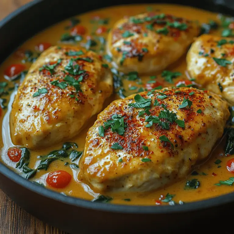 Creamy Tuscan Chicken Delight is a dish that perfectly encapsulates the essence of Italian comfort food, effortlessly blending the richness of cream and cheese with the vibrant freshness of vegetables. Originating from the sun-kissed region of Tuscany, this recipe has gained immense popularity among home cooks around the globe. Its allure lies not only in its decadent taste but also in its quick preparation, making it an ideal choice for busy weeknights or a cozy gathering with friends and family.