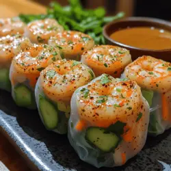 Shrimp spring rolls are a popular dish in various Asian cuisines, particularly Vietnamese, where they are known as "Gỏi cuốn." The dish marries the flavors of tender shrimp with a medley of fresh herbs and crisp vegetables, all wrapped in delicate rice paper. Traditionally served cold, these rolls can be enjoyed with a variety of dipping sauces, and their versatility allows for numerous variations to suit personal tastes. The combination of fresh ingredients, lightness, and the exciting crunch makes shrimp spring rolls an absolute delight.