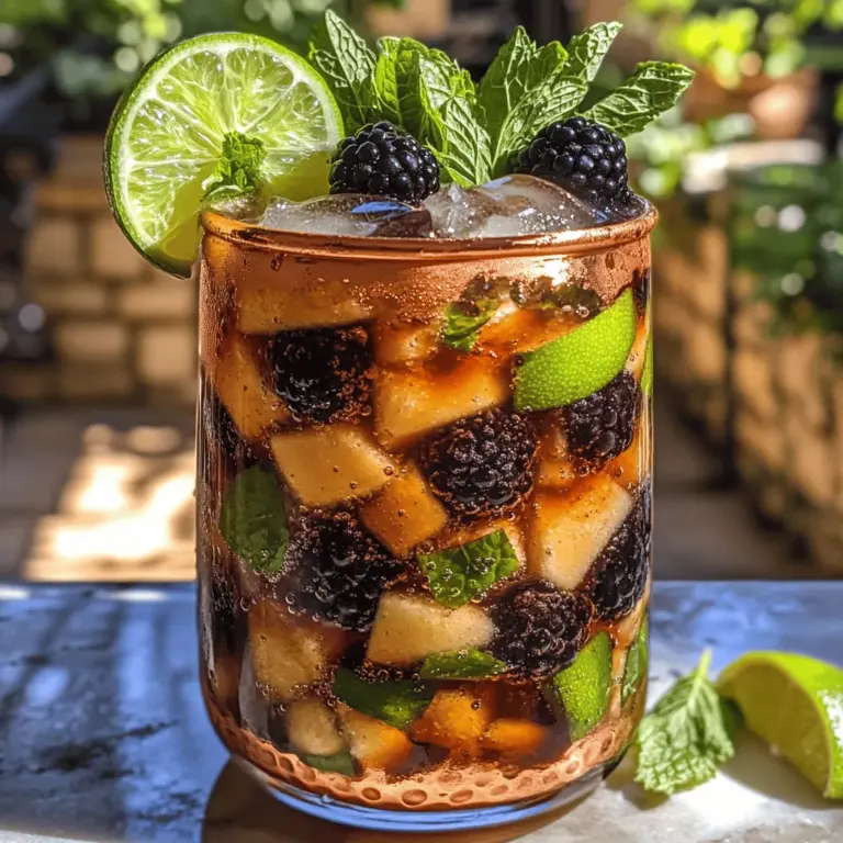 The Blackberry Bliss Champagne Mule is a delightful cocktail that elegantly blends the sweetness of fresh blackberries with the zing of lime and the effervescence of Champagne. This refreshing drink is perfect for any occasion, whether you’re hosting a summer gathering, celebrating a special milestone, or simply enjoying a cozy evening at home. With its vibrant color and invigorating flavors, the Blackberry Bliss Champagne Mule is not just a drink; it’s a visual and sensory experience that adds a touch of sophistication to your celebrations.