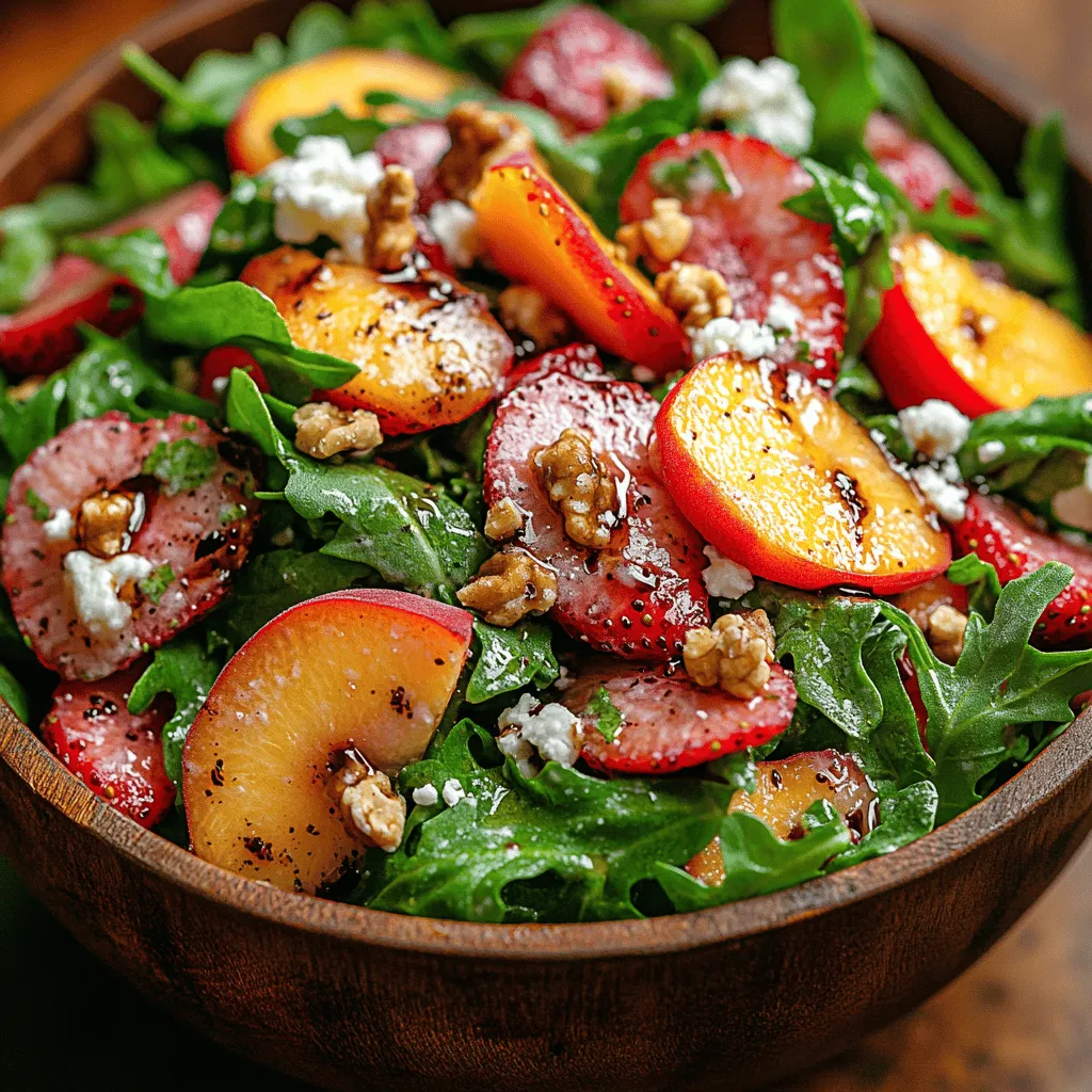 As the warmer months approach, nothing is more refreshing than a vibrant and crisp salad that bursts with flavor. Fresh salads are not only a feast for the eyes but also a great way to incorporate seasonal ingredients into your diet. One standout recipe that embodies the essence of summer is the Strawberry Peach Arugula Salad. This delightful combination brings together the peppery notes of arugula, the sweetness of ripe strawberries and peaches, and the creamy texture of goat cheese, all topped off with the crunch of walnuts. This salad is not only a treat for the palate but also a powerhouse of nutritional benefits, making it a perfect dish for warm-weather gatherings, picnics, or simply to enjoy at home.