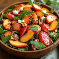 As the warmer months approach, nothing is more refreshing than a vibrant and crisp salad that bursts with flavor. Fresh salads are not only a feast for the eyes but also a great way to incorporate seasonal ingredients into your diet. One standout recipe that embodies the essence of summer is the Strawberry Peach Arugula Salad. This delightful combination brings together the peppery notes of arugula, the sweetness of ripe strawberries and peaches, and the creamy texture of goat cheese, all topped off with the crunch of walnuts. This salad is not only a treat for the palate but also a powerhouse of nutritional benefits, making it a perfect dish for warm-weather gatherings, picnics, or simply to enjoy at home.