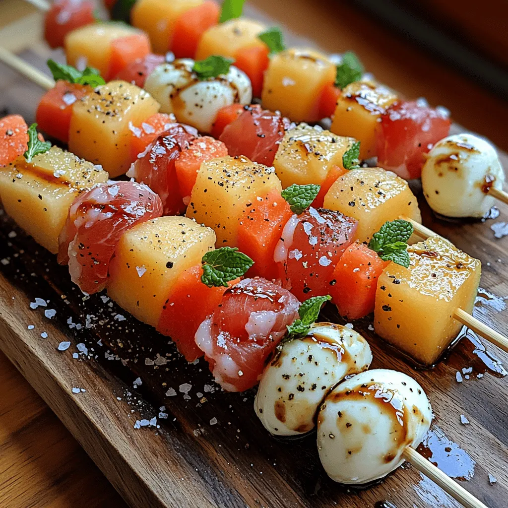 To create these Melon & Prosciutto Skewers, you'll need a handful of fresh ingredients, each contributing its unique role to the overall dish. Let’s take a closer look at each component to understand how they work together harmoniously.