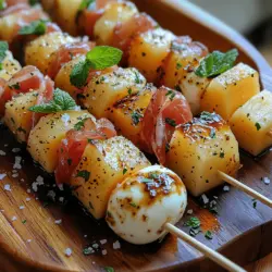 To create these Melon & Prosciutto Skewers, you'll need a handful of fresh ingredients, each contributing its unique role to the overall dish. Let’s take a closer look at each component to understand how they work together harmoniously.