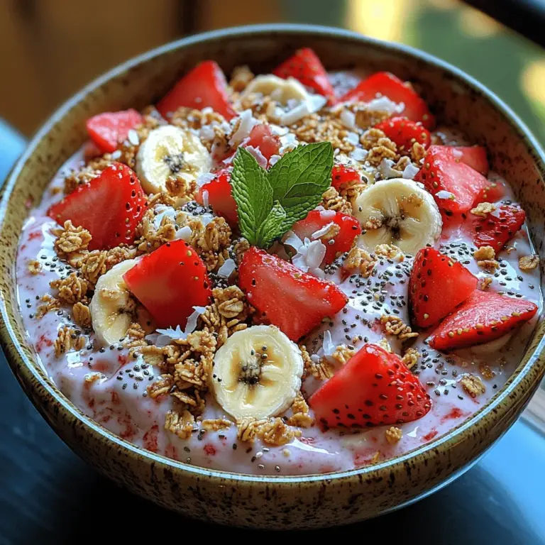 The Strawberry Banana Bliss Bowl is more than just a breakfast; it's a vibrant celebration of flavors and nutrients that can invigorate your morning routine. This delightful smoothie bowl combines the natural sweetness of ripe strawberries and bananas, creating a harmonious blend that is as pleasing to the eyes as it is to the palate. With its creamy texture and fresh toppings, the bliss bowl not only satisfies your cravings but also serves as a powerhouse of nutrition. Whether you're looking for a quick breakfast, a post-workout snack, or a refreshing treat on a hot day, the Strawberry Banana Bliss Bowl is the perfect option that caters to all these needs.