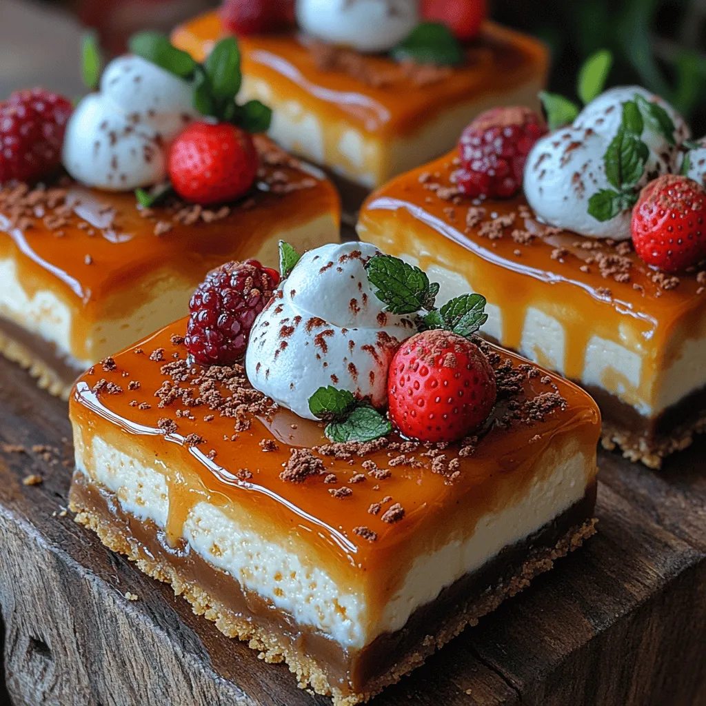 Dulce de leche cheesecake bars are a decadent twist on a classic dessert that seamlessly combines the rich, caramel-like flavor of dulce de leche with the creamy, tangy goodness of cheesecake. This delightful dessert hails from Latin American origins, where dulce de leche, which translates to "sweet milk," has been cherished for generations. Its popularity has spread far beyond its roots, becoming a beloved ingredient in various confections and baked goods worldwide.
