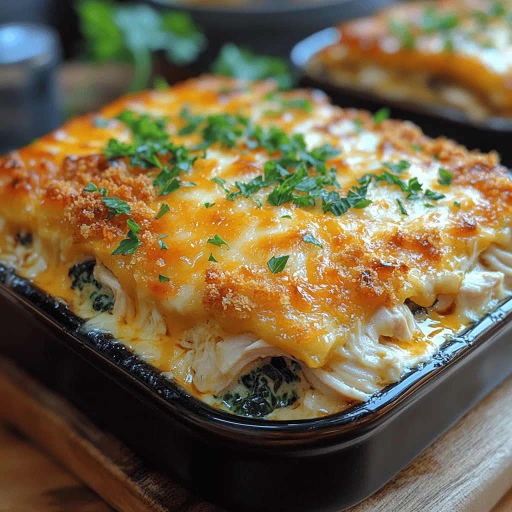 Discover the ultimate comfort food with this Cheesy Spinach Chicken Delight. This creamy casserole is packed with flavor, featuring tender chicken, fresh spinach, and a luscious blend of cheeses. Perfect for family dinners or potlucks, this dish combines simplicity and taste, making it a go-to recipe for any occasion. Whether you’re looking for a hearty meal to warm your family on a chilly evening or an impressive dish to bring to a gathering, this casserole offers a delightful combination of flavors and textures that everyone will love. In this article, we'll explore the ingredients, preparation steps, and tips for creating this delightful dish at home.