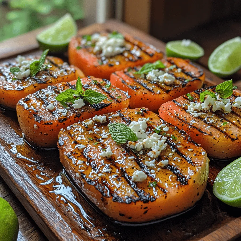 Grilled watermelon steaks are a fantastic addition to any summer barbecue, providing a delightful contrast to traditional grilled fare. The natural sweetness of watermelon is enhanced by the grilling process, resulting in a smoky flavor that perfectly complements its juicy texture. This makes it an excellent side dish or even a standalone entree for vegetarians and health-conscious diners alike.