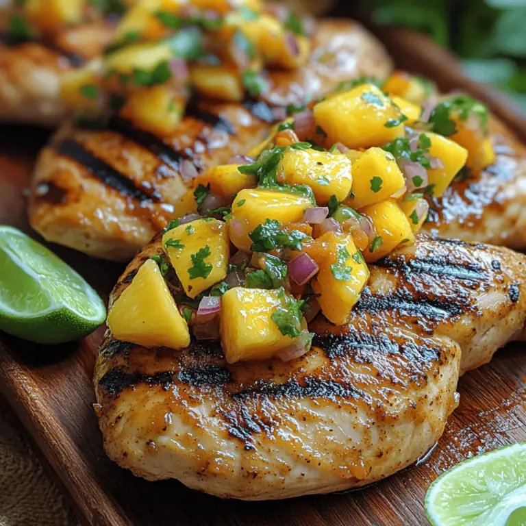 Tropical Delight: Mango Pineapple Salsa Chicken is a vibrant and refreshing dish that brings the tastes of the tropics right to your dinner table. This recipe combines succulent chicken breasts with a zesty salsa made from fresh mango, pineapple, and lime, making it a perfect choice for summer barbecues or weeknight dinners. Not only is it visually stunning, with its bright colors and enticing aroma, but it also offers a delightful balance of flavors that will transport your senses to a sunny beach paradise.