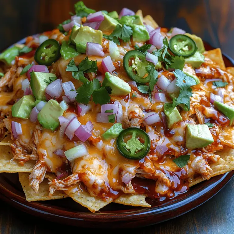 Nachos have become a beloved snack and appetizer across the globe, adored for their delightful combination of flavors, textures, and endless customization options. Originally hailing from Mexico, nachos have evolved into a quintessential American favorite, frequently making appearances at sporting events, parties, and casual family gatherings. This recipe for Tangy BBQ Chicken Nachos offers a flavorful twist on the classic dish, incorporating savory shredded chicken smothered in tangy BBQ sauce, topped with gooey cheese and vibrant garnishes. Whether you’re hosting a game day watch party or looking for a fun family dinner idea, these nachos are sure to be a hit with everyone.