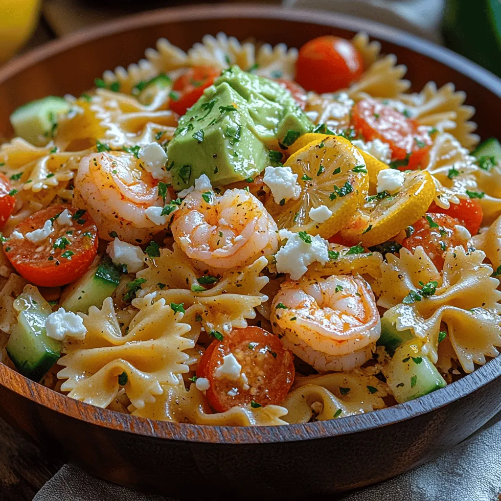 At the foundation of this Sunny Citrus Shrimp Pasta Salad is farfalle pasta, commonly known as bow-tie pasta. This pasta shape is not only visually appealing but also serves a practical purpose in this salad. Farfalle is excellent for holding onto dressing and capturing the flavors of the ingredients it mingles with. Its unique shape makes it perfect for salads, as it provides a satisfying bite and adds an element of fun to the dish. Furthermore, farfalle is versatile; it can be used in warm dishes or cold salads, making it a staple in many kitchens.