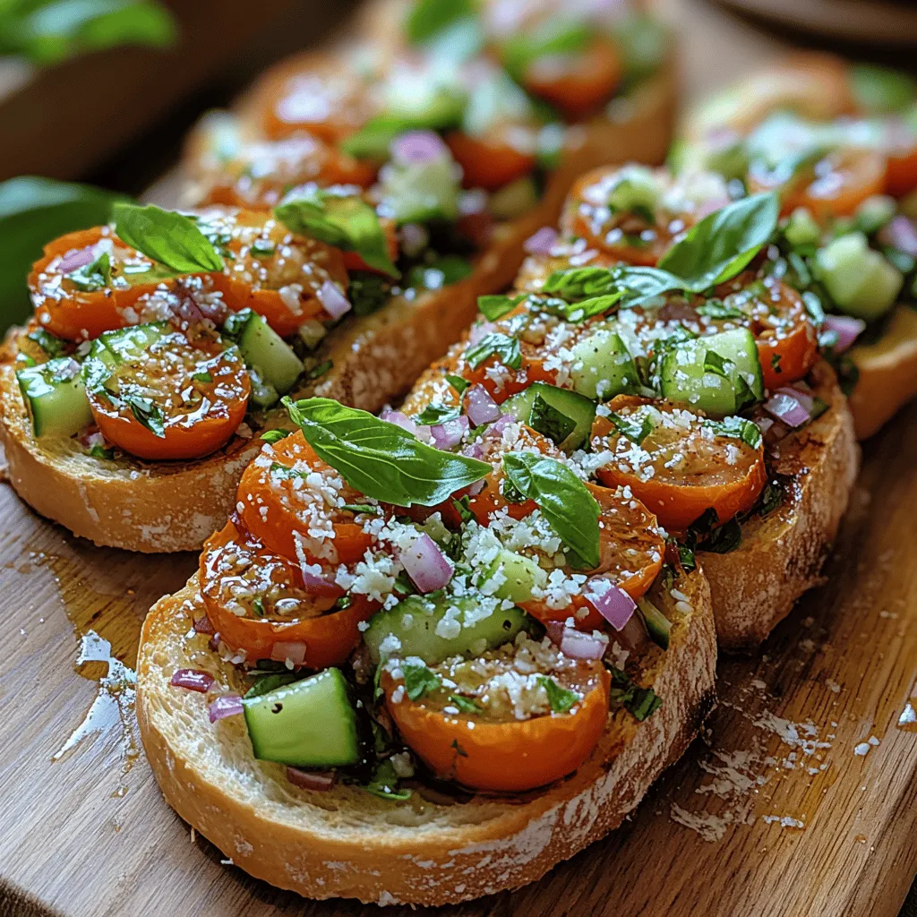 Bruschetta has long been celebrated as a quintessential Italian appetizer, a dish that encapsulates the essence of Mediterranean cooking. Originating from the rustic kitchens of Italy, bruschetta is traditionally made with grilled bread topped with a variety of flavorful ingredients, making it a versatile and beloved starter. Among the myriad of bruschetta variations, the Zesty Tomato Cucumber Bruschetta stands out for its vibrant flavors and refreshing crunch. This delightful recipe combines the sweetness of ripe tomatoes with the crispness of cucumbers, creating a dish that is not only visually appealing but also incredibly satisfying.