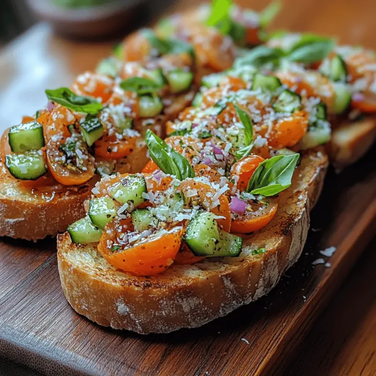 Bruschetta has long been celebrated as a quintessential Italian appetizer, a dish that encapsulates the essence of Mediterranean cooking. Originating from the rustic kitchens of Italy, bruschetta is traditionally made with grilled bread topped with a variety of flavorful ingredients, making it a versatile and beloved starter. Among the myriad of bruschetta variations, the Zesty Tomato Cucumber Bruschetta stands out for its vibrant flavors and refreshing crunch. This delightful recipe combines the sweetness of ripe tomatoes with the crispness of cucumbers, creating a dish that is not only visually appealing but also incredibly satisfying.