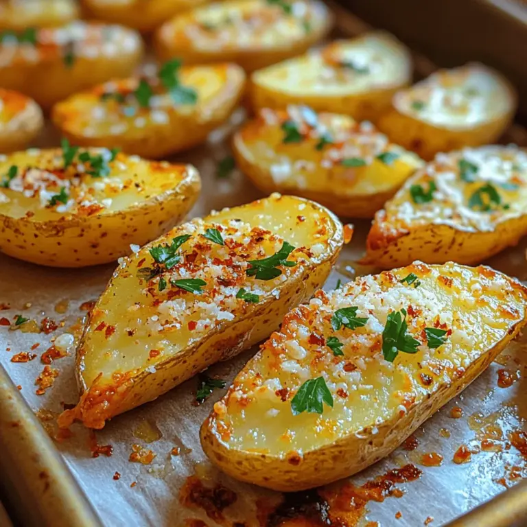 Welcome to the delicious realm of Garlic Parmesan Potato Wedges, a side dish that transforms any meal into a memorable feast. These crispy, golden wedges are not just your average potato side; they are a delightful fusion of flavors that delight the palate and elevate everyday dining. Imagine biting into a perfectly baked wedge, its exterior crisp and seasoned to perfection, while the interior remains fluffy and tender. The aromatic allure of garlic combined with the savory richness of Parmesan cheese creates an irresistible taste sensation that is sure to become a household favorite.