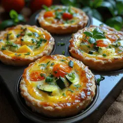 The charm of Summer Garden Quiche Cups lies not only in their convenience and deliciousness but also in their emphasis on seasonal ingredients. Utilizing fresh vegetables during their peak season enhances both the flavor and nutrition of the dish, allowing you to relish the essence of summer in every bite. Imagine sinking your teeth into a buttery pastry shell cradling a creamy custard mixture, dotted with vibrant red cherry tomatoes, crisp green spinach, and golden zucchini.