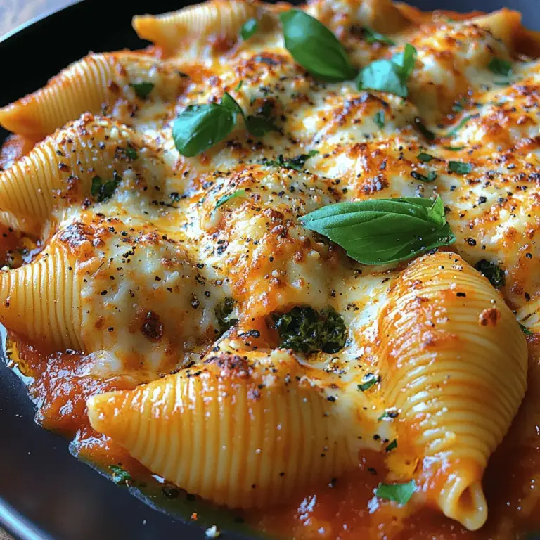 Cheesy Spinach Delight Shells offer a heartwarming and delectable experience that brings together the rich flavors of various cheeses and the vibrant freshness of spinach. This dish stands out as a family-friendly meal, perfect for both casual weeknight dinners and festive gatherings. With its enticing combination of creamy filling and hearty pasta, Cheesy Spinach Delight Shells are sure to satisfy even the pickiest eaters. The best part? The preparation is straightforward, making it an accessible recipe for cooks of all skill levels. As the flavors meld together during baking, the result is a comforting dish that is not only delicious but also visually appealing.