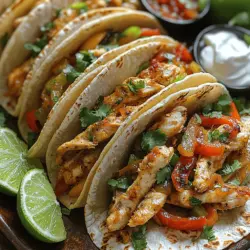 Crispy Chicken Fajita Tacos are an irresistible fusion of flavors and textures that will elevate your taco night to new heights. Imagine biting into a warm tortilla filled with tender, marinated chicken thighs, coated in a perfectly crunchy shell, complemented by vibrant sautéed bell peppers and onions. This recipe embodies the essence of comfort food, providing a satisfying crunch with every bite, while the bold flavors transport your taste buds to a lively fiesta atmosphere. Whether you're hosting a gathering, celebrating a special occasion, or indulging in a cozy night in, these tacos promise to satisfy your cravings for something delicious and hearty.