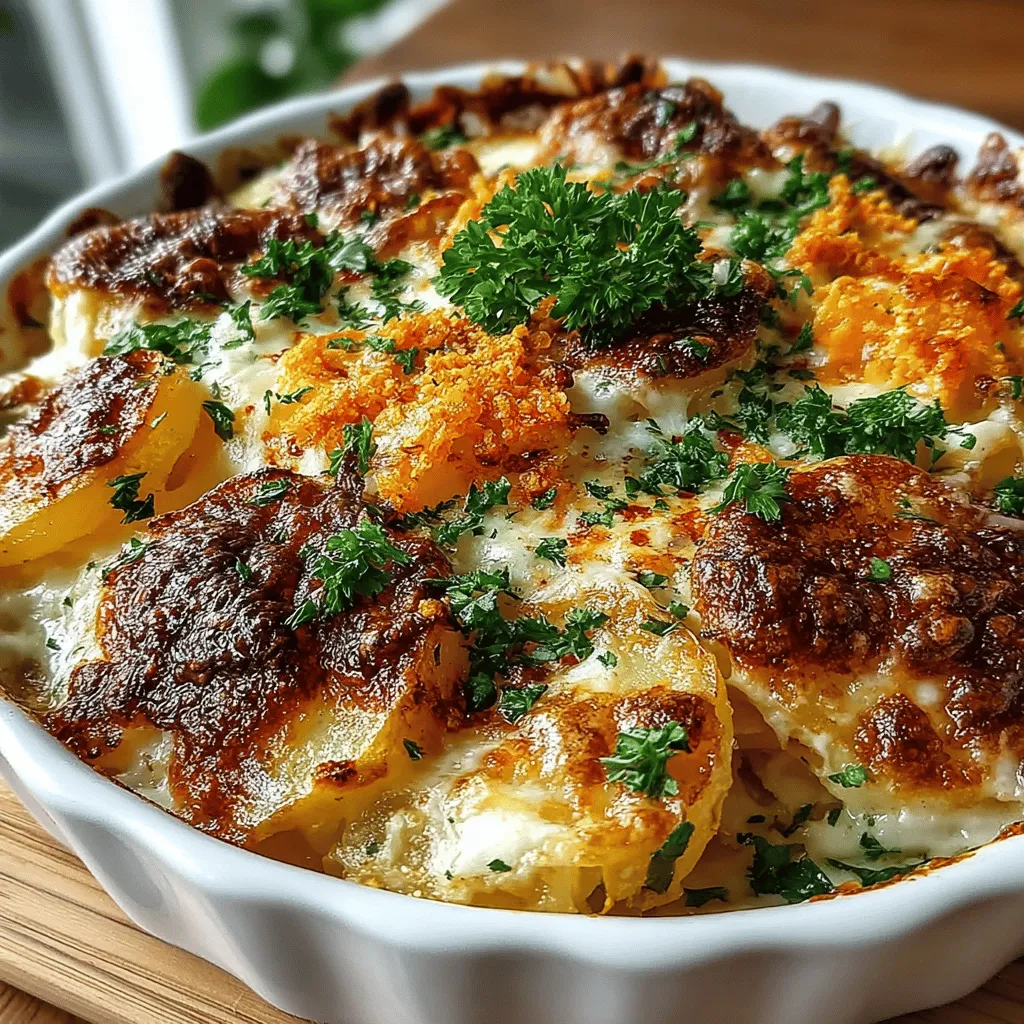 Crockpot Cheesy Scalloped Potatoes is a comforting and indulgent dish that combines the rich flavors of creamy cheese and tender potatoes, making it a perfect side for any meal. This classic recipe elevates the humble potato into a decadent delight, providing a warm and satisfying addition to your dinner table. The beauty of this recipe lies not only in its flavor but also in its convenience. Utilizing a slow cooker allows the flavors to meld beautifully while you carry on with your day, eliminating the need for constant monitoring. Whether you're preparing for a family gathering, a holiday feast, or simply looking for a delightful addition to your weeknight dinners, these scalloped potatoes are sure to satisfy both your taste buds and your craving for comfort food.