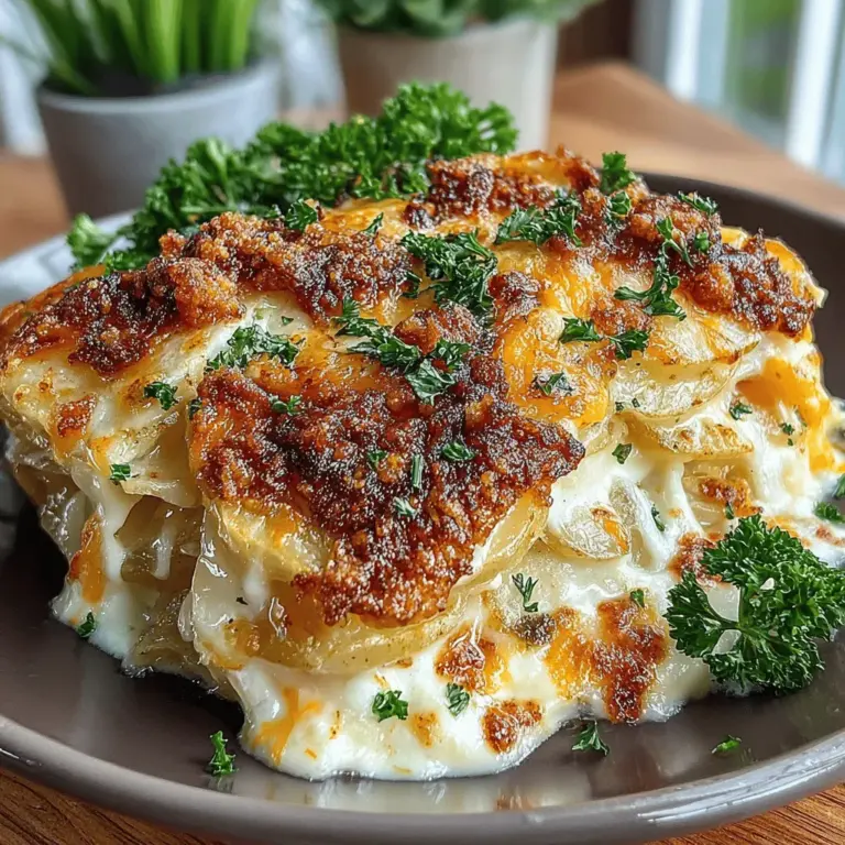 Crockpot Cheesy Scalloped Potatoes is a comforting and indulgent dish that combines the rich flavors of creamy cheese and tender potatoes, making it a perfect side for any meal. This classic recipe elevates the humble potato into a decadent delight, providing a warm and satisfying addition to your dinner table. The beauty of this recipe lies not only in its flavor but also in its convenience. Utilizing a slow cooker allows the flavors to meld beautifully while you carry on with your day, eliminating the need for constant monitoring. Whether you're preparing for a family gathering, a holiday feast, or simply looking for a delightful addition to your weeknight dinners, these scalloped potatoes are sure to satisfy both your taste buds and your craving for comfort food.