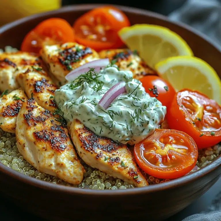 No discussion of Creamy Tzatziki Chicken Bowls would be complete without a closer look at tzatziki sauce, the dish’s star ingredient. Originating from the Mediterranean region, tzatziki is a cooling yogurt sauce traditionally made with Greek yogurt, cucumbers, garlic, and herbs. It serves as a refreshing counterpoint to the savory elements of the dish, elevating the overall flavor profile.