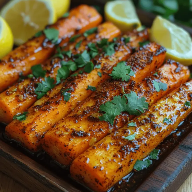 If you're looking to elevate your vegetable side dish game, look no further than Fiery Harissa Roasted Carrots. This dish beautifully combines the natural sweetness of fresh carrots with the bold, spicy notes of harissa—a North African chili paste that is becoming increasingly popular in kitchens worldwide. Harissa is not just a condiment; it’s a celebration of flavors, characterized by its vibrant blend of chili peppers, garlic, and various spices. Roasting the carrots enhances their natural sweetness while the harissa adds an exciting kick that will keep your taste buds dancing.