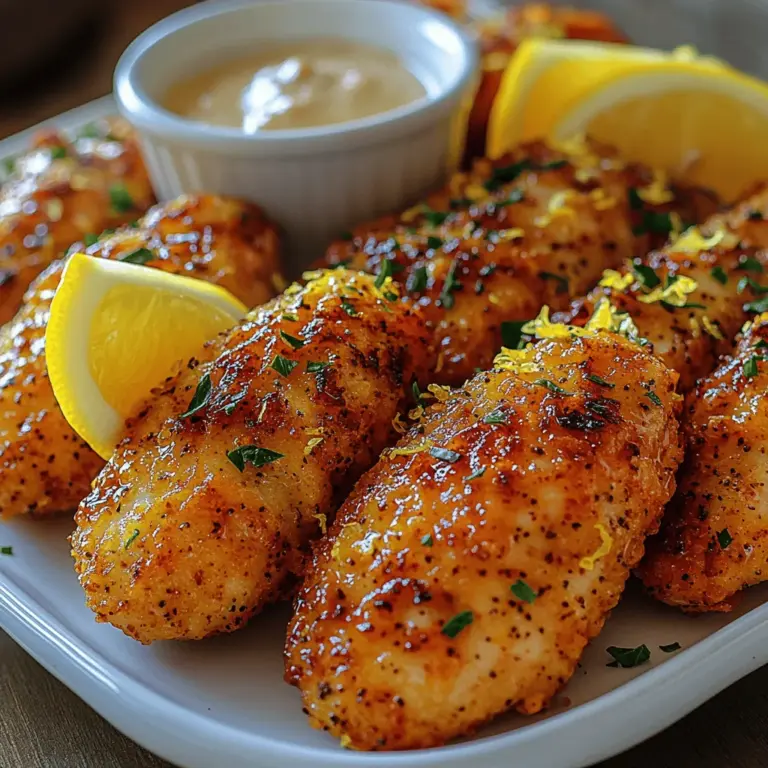 In the world of comfort food, few dishes can compete with crispy chicken tenders. These beloved strips of chicken are synonymous with satisfying crunch and savory flavor, making them a favorite for both kids and adults alike. Our Crispy Lemon Pepper Chicken Tenders take this classic favorite to new heights by introducing the bright, zesty flavor of lemon and the satisfying crunch of panko breadcrumbs. This recipe is ideal for a weeknight dinner, a game day snack, or as a delightful addition to any gathering. Not only is it delicious, but the preparation is straightforward, ensuring that even novice cooks can produce a restaurant-quality dish right in their own kitchens.