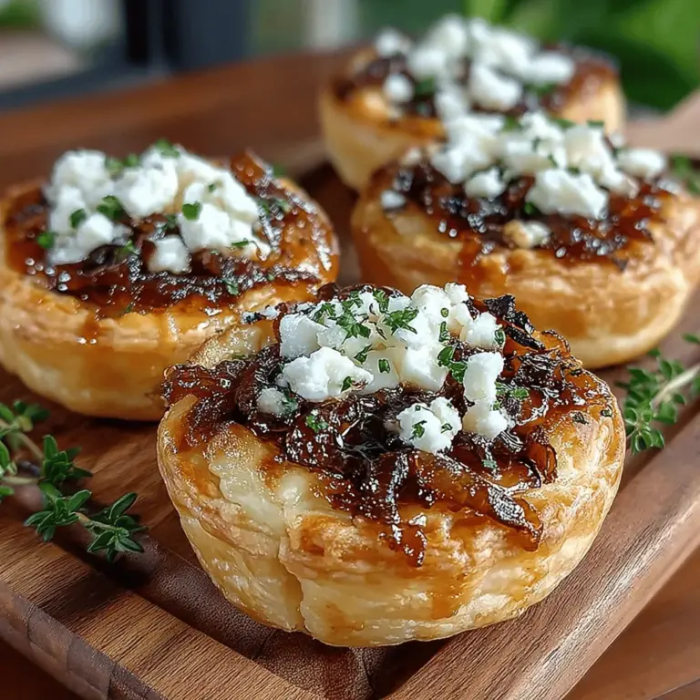 The Sweet & Savory Caramelized Onion & Goat Cheese Tarts are a culinary delight that perfectly marries the rich sweetness of caramelized onions with the creamy tang of goat cheese. This exquisite combination creates a flavor profile that is both satisfying and sophisticated, making it an ideal choice for various occasions. Whether you are hosting a casual get-together, preparing hors d'oeuvres for a party, or looking to impress at a family dinner, these tarts will surely elevate your menu.