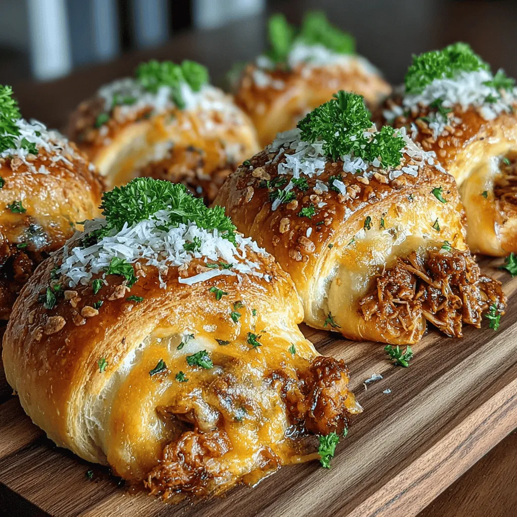 BBQ Pulled Chicken Crescent Rollups are an irresistible culinary creation that combines the rich, smoky flavor of barbecue chicken with the flaky, buttery goodness of crescent roll dough. This dish is not only a feast for the taste buds but also a visual delight, making it an ideal choice for gatherings, family dinners, or even quick weeknight meals. The appeal of BBQ Pulled Chicken Crescent Rollups lies in their simplicity and the ability to serve them warm right out of the oven, creating a comforting atmosphere that invites everyone to dig in.