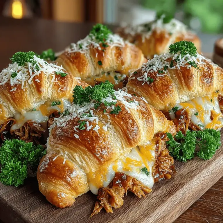 BBQ Pulled Chicken Crescent Rollups are an irresistible culinary creation that combines the rich, smoky flavor of barbecue chicken with the flaky, buttery goodness of crescent roll dough. This dish is not only a feast for the taste buds but also a visual delight, making it an ideal choice for gatherings, family dinners, or even quick weeknight meals. The appeal of BBQ Pulled Chicken Crescent Rollups lies in their simplicity and the ability to serve them warm right out of the oven, creating a comforting atmosphere that invites everyone to dig in.