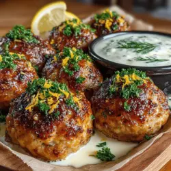 Zesty Baked Turkey Meatballs with Lemon Yogurt Dip